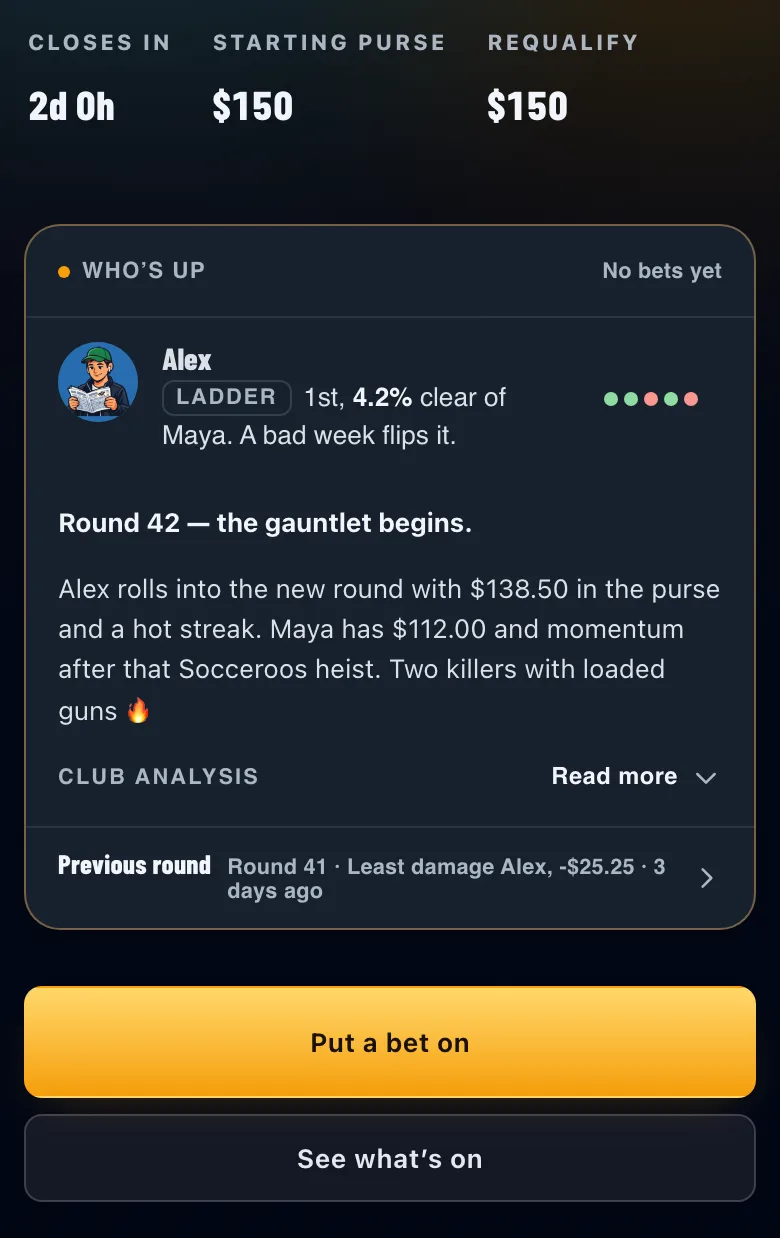 The Round tab at round open: who is up this week